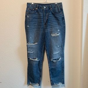 High waisted distressed Mom jeans